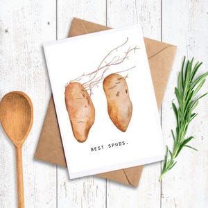 Best Spuds Notecard, Watercolor sweet potato, Love Card, Illustration, Stationary, Greeting Cards, Food Pun Card, Friend Card