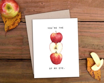 Apple of My Eye Folded Notecard, Watercolor, Valentine, Anniversary, I love you, Illustration, Stationary, Greeting Cards, Notecards