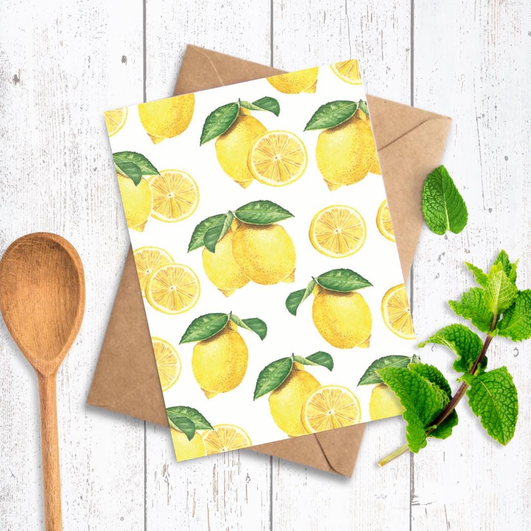 Lemon Notecards, Watercolor, Lemon Pattern, Food Illustration ...