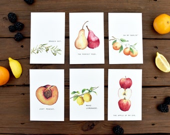 Fruit Art Prints, Watercolor Fruit, Fruit Print Set, Kitchen Print, Kitchen Decor, Watercolor Print Set, 4x6 Prints