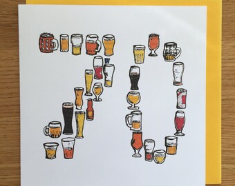 70th birthday card, 70 card, seventy, seventieth birthday, male, beer card