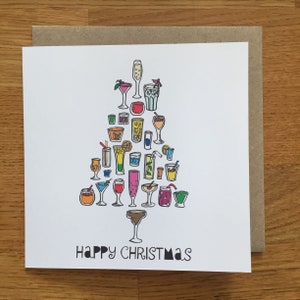 Cocktail biglietto di Natale, biglietto di Natale femminile, albero di Natale cocktail