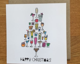 Cocktails Christmas card, female Christmas card, cocktail Christmas tree