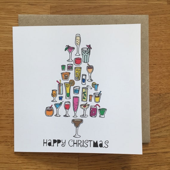 Cocktails Christmas card, female Christmas card, cocktail Christmas tree