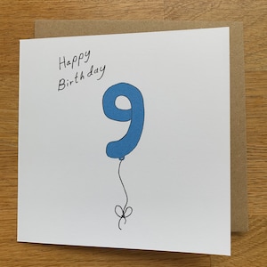 9 Geburtstagskarte, 9 Luftballons, für Männer, für Ihn, männlich, süß, blau, Junge