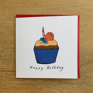 Basketball Karte, alles Gute zum Geburtstagkarte, Korbbälle, Basketball Kuchen, Cupcakes, Sohn, Sport, Uni, Team, Freund, Bruder, ihn, sie, männlich