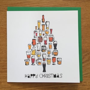 cartão de Natal de cerveja, cartão de Natal masculino, árvore de Natal de cerveja