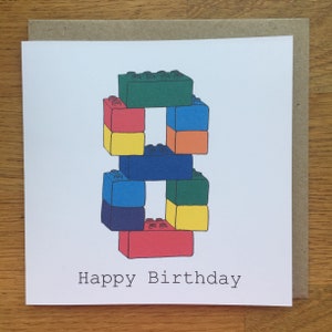 Tarjeta de octavo cumpleaños, tarjeta 8, niño, niña, niño, ocho, octavo, feliz cumpleaños, impresión dibujada a mano, bloques, juguetes