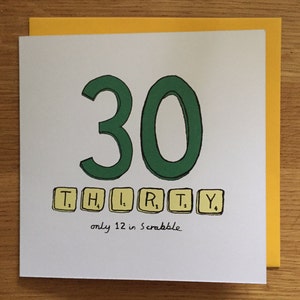 30th birthday card, scarbble/ thirty birthday/ 30 card/ 30 image 1