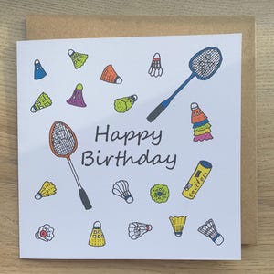 Cartão de aniversário de badminton, cartão de feliz aniversário, ele, ela, esportivo