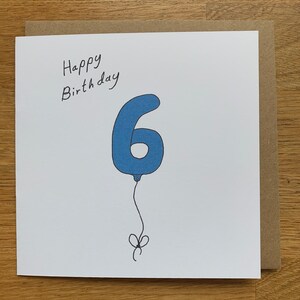 6e verjaardagskaart, 6 ballonnen, voor mannen, voor hem, mannelijk, schattig, blauw, jongen