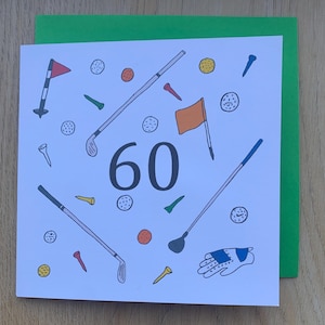 Tarjeta de cumpleaños número 60, golf, tarjeta de cumpleaños masculina, golf, tarjeta de felicitaciones deportivas, regalo para amantes del golf, 60, sesenta