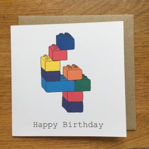 Tarjeta de 4º cumpleaños, 4 tarjetas, niño, niña, niño, cuatro, cuarto, feliz cumpleaños, impresión dibujada a mano, bloques, juguetes