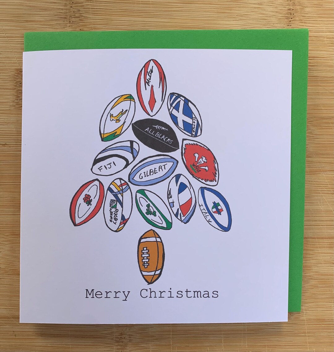 Rugby Christmas Card, Male Christmas Card, Christmas Tree, Xmas Card ...