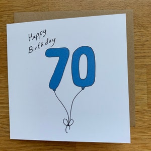70er Geburtstagskarte, 70 Luftballons, für Männer, für Ihn, männlich, niedlich, blau,