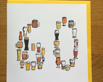 60th sixtieth sixty birthday card men /male drinking card beer