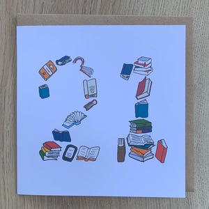 Carte d'anniversaire 21 ans, 40 ans, 21 ans, 21 ans, livres, amoureux des livres.