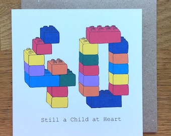 40th birthday card, fourty, 40, 40 card, child at heart, blocks, male