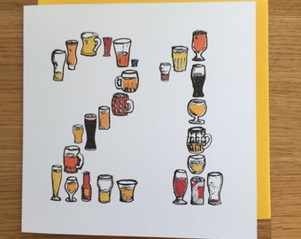 21 birthday card,  beer card, male, man, twenty one 21st  twenty firsts