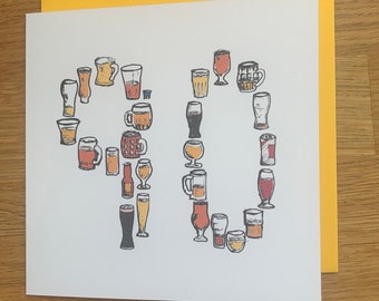 90th birthday card, 90th, 90, ninetieth birthday card, beer