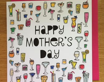 mother's day Card - mom, mum cards, Mother's Day, cocktails