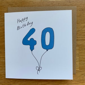 Cartão de aniversário de 40 anos, 40 balões, para homens, para ele, masculino, fofo, azul,