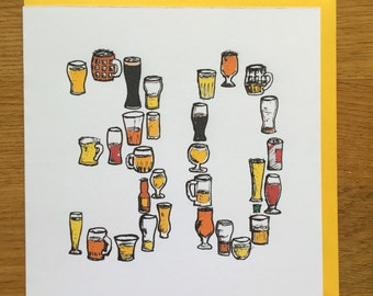 30th beer birthday card men /male drinking card