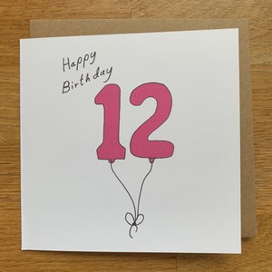 12 Geburtstagskarte, 12 Luftballons, für Frau, für sie, rosa, pink, 12 Luftballons