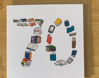 70th birthday card, 70 card, seventy, seventieth birthday, male, book lover