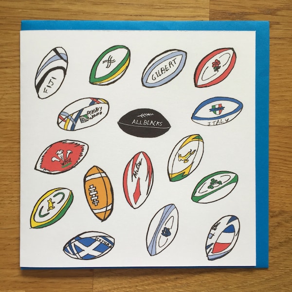 Carte rugby, carte joyeux anniversaire rugby, ballons de rugby