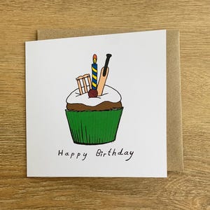 Cartão de aniversário de críquete, cartão de feliz aniversário de críquete, cupcake, ele, esportivo, filho, pai, irmão, masculino, homem