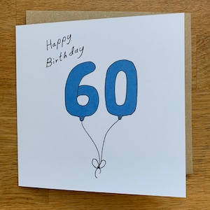 Karte zum 60.Geburtstag, 60 Luftballons, für Männer, für Ihn, männlich, niedlich, blau,