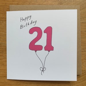 Carte de 21 ans, 21 ballons, pour femme, pour elle, femme, mignonne, rose, fille