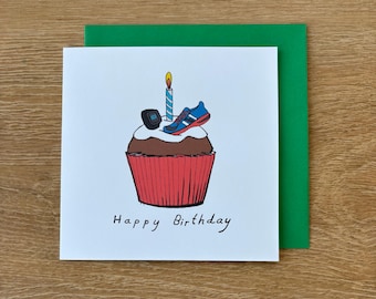 Runner birthday card, run happy birthday cards, jogging cupcakes