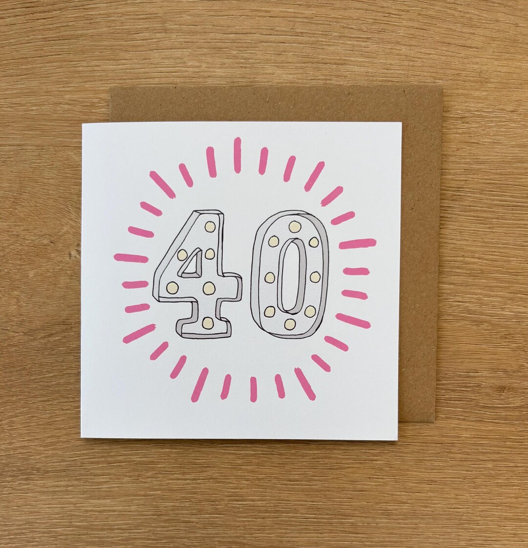 40th Birthday Card, 40 Card for Her, Cute Simple Modern & Hand Drawn ...
