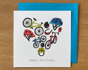 Carte d'anniversaire sur le thème du vélo, cartes d'anniversaire vélo, cupcake, carte VTT