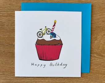 Cyling Geburtstagskarte, alles Gute zum Geburtstag Fahrrad, Geburtstagskarte, Cupcake, Mountainbike
