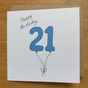 Geburtstagskarte 21 Geburtstag, 21 Luftballons, für Männer, für Ihn, männlich, niedlich, blau,