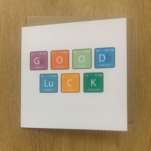Veel succeskaart, periodiek systeem, wetenschapper, dr, verpleegster, apotheker, scheikunde, hem, haar goed gedaan kaart, veel succes examenkaart