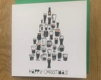 Tarjeta de Navidad Guinness, cerveza negra, tarjeta de Navidad masculina, árbol de Navidad de cerveza, Guinness