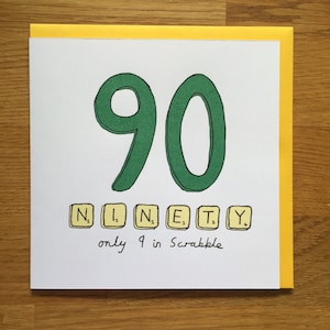 90e verjaardagskaart, negentig, 90 scrabble negentigste verjaardagskaart