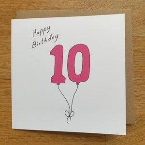 10 Geburtstagskarte, 10 Luftballons, für Frau, für Sie, rosa, pink, rosa, pink