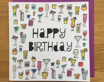 Cocktails Birthday card/ happy birthday card/