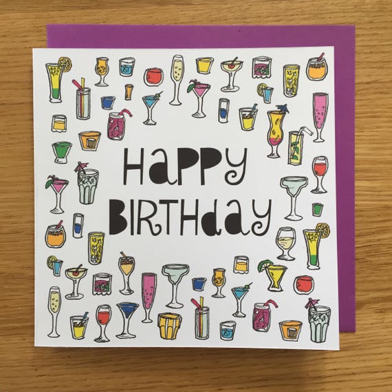 Cocktails Birthday Card Happy Birthday Card Etsy