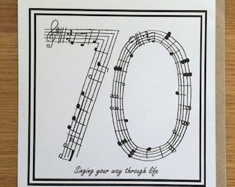 Biglietto di auguri per il 70° compleanno, settantesimo compleanno, musica
