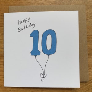 10 Luftballons Geburtstagskarte, für Männer, für Ihn, männlich, niedlich, blau, 10 Luftballons