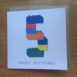 5° biglietto di compleanno, 5 biglietti, ragazzo, ragazza, bambino, cinque, quinto, buon compleanno, stampa disegnata a mano, blocchi, giocattoli