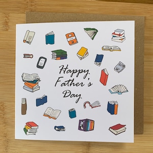 Tarjeta del día del padre, libros, tarjeta para amantes de los libros, papá, padre, padres