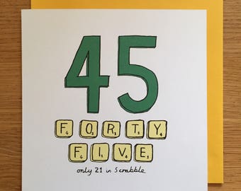 45th birthday card / 45/ 45th / scrabble