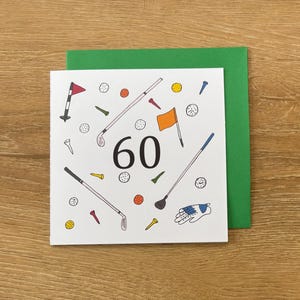 Tarjeta de cumpleaños número 60, golf, tarjeta de cumpleaños para hombre, golf, tarjeta de felicitación deportiva, regalo para amante del golf, 60, sesenta